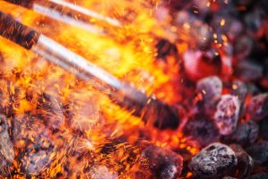 Glowing charcoal and flame