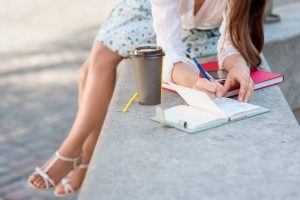 woman drink mug coffee work