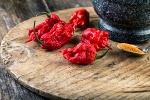 very strongly hot pepper Carolina Reaper chili chilli