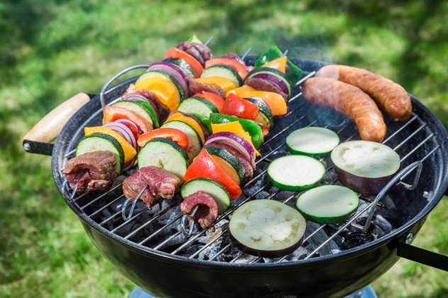 grilling grill meat vegetables sausage