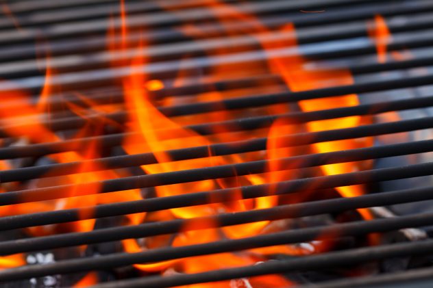 barbecue with flames and copy space