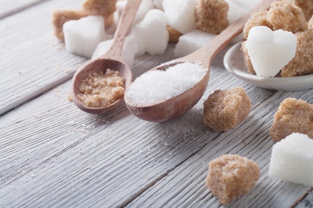 white and brown sugar close-up