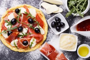 Dough pizza with ingredient.selective focus