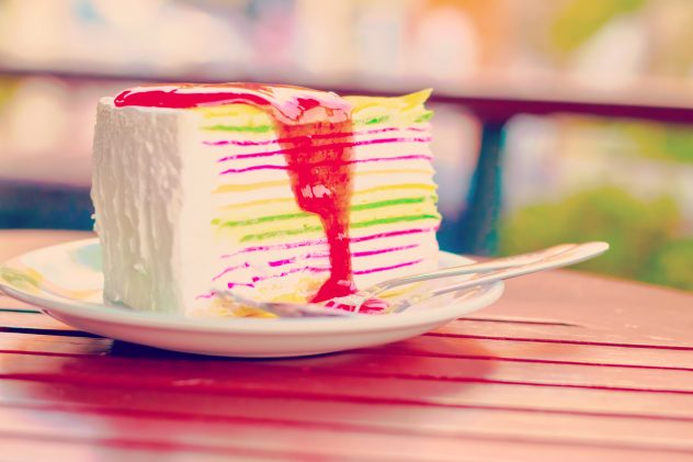 Rainbow crape cake with strawberry jam sugar
