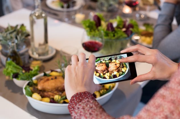 Taking photo of food with smartphone cooking food home