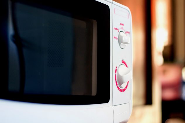 Microwave oven in kitchen