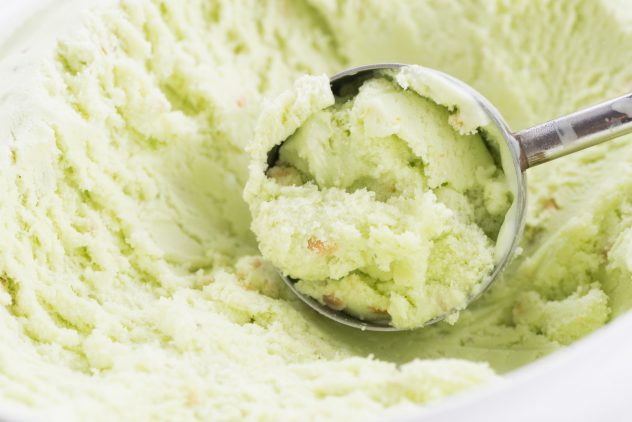 pistachio ice cream in a container