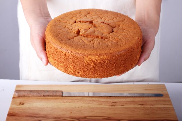 lady hands holding baked cake