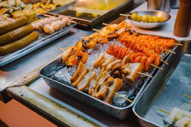 Asian street food in Hong Kong downtown.