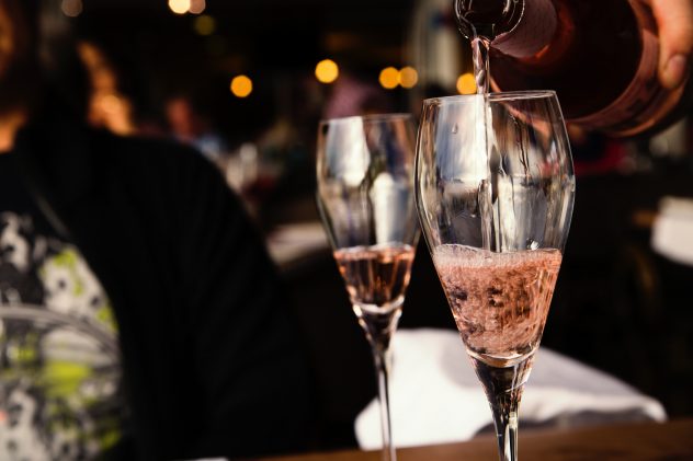 two glasses of rose wine alcohol drink restaurant
