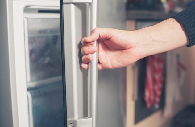 Hand opening freezer door fridge refridgerator