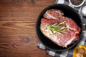 raw marinated meat beef on cooking pan oven dinner beef