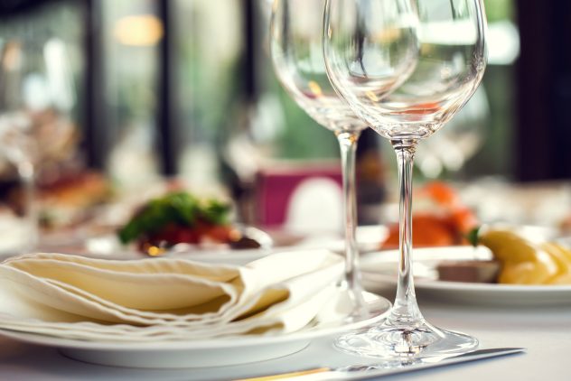 Close up picture of empty glasses in restaurant.