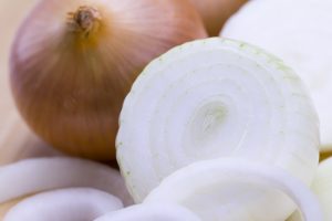 Sliced onion yellow rings