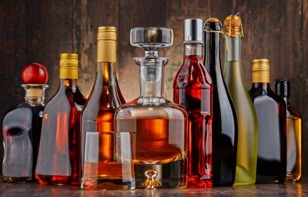 Bottles of assorted alcoholic beverages