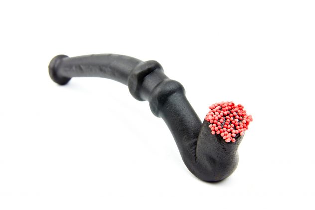 One pipe shaped Licorice with red sugar spheres