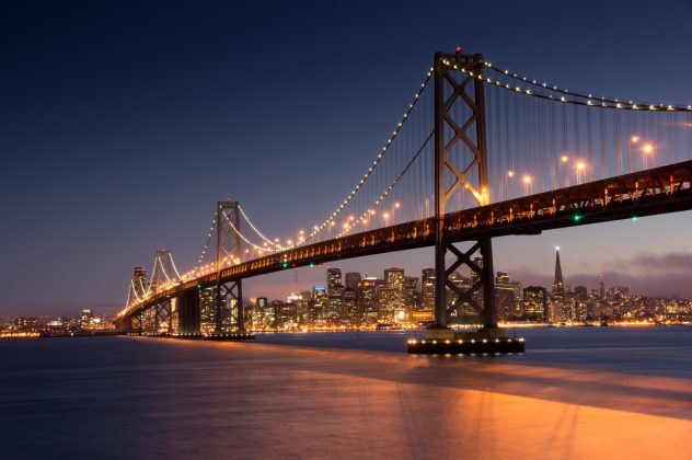 Dusk over San Francisco Bay Bridge and Skyline from Yerna Buena Island