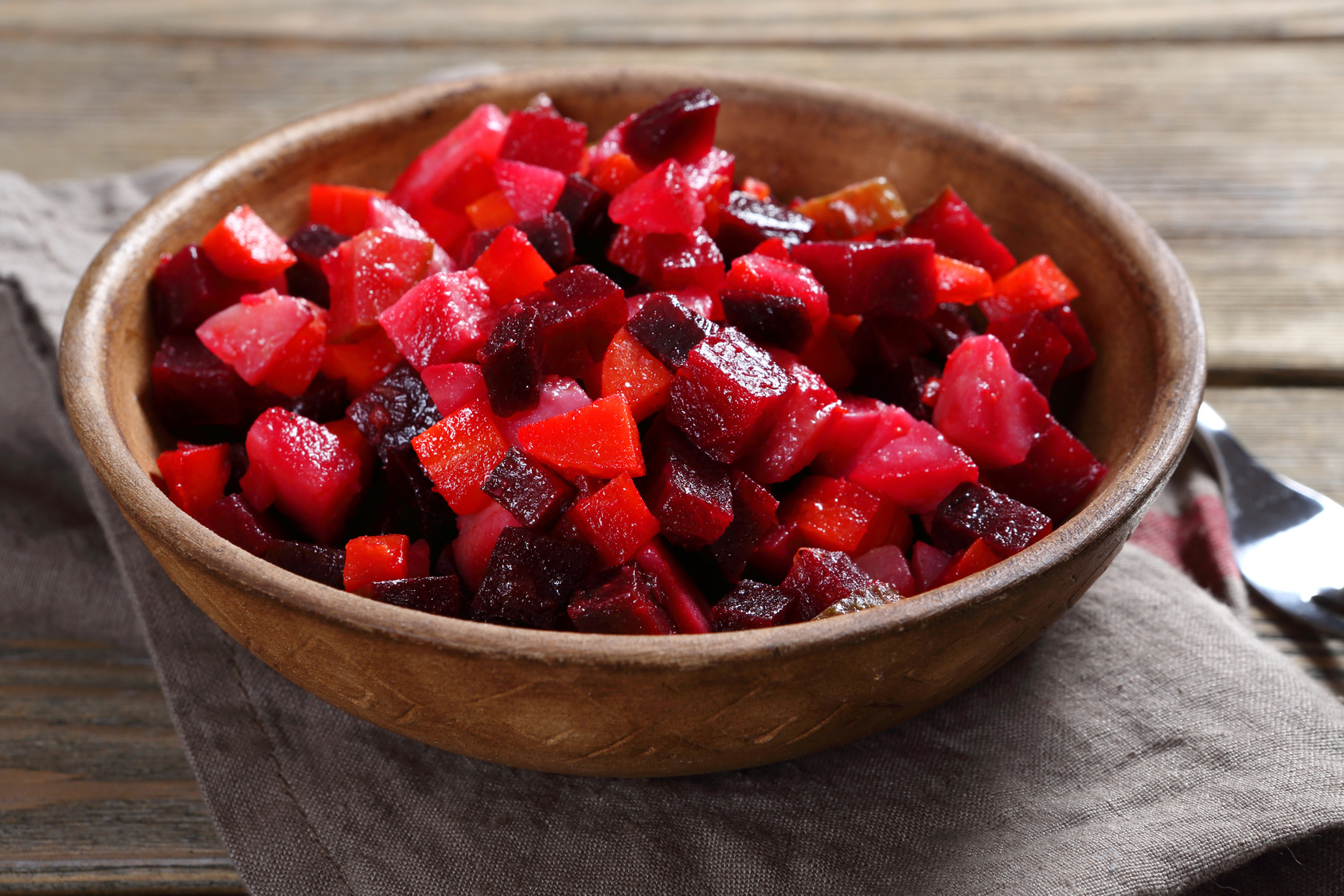 Nutritionally beetroot salad in a bowl, food