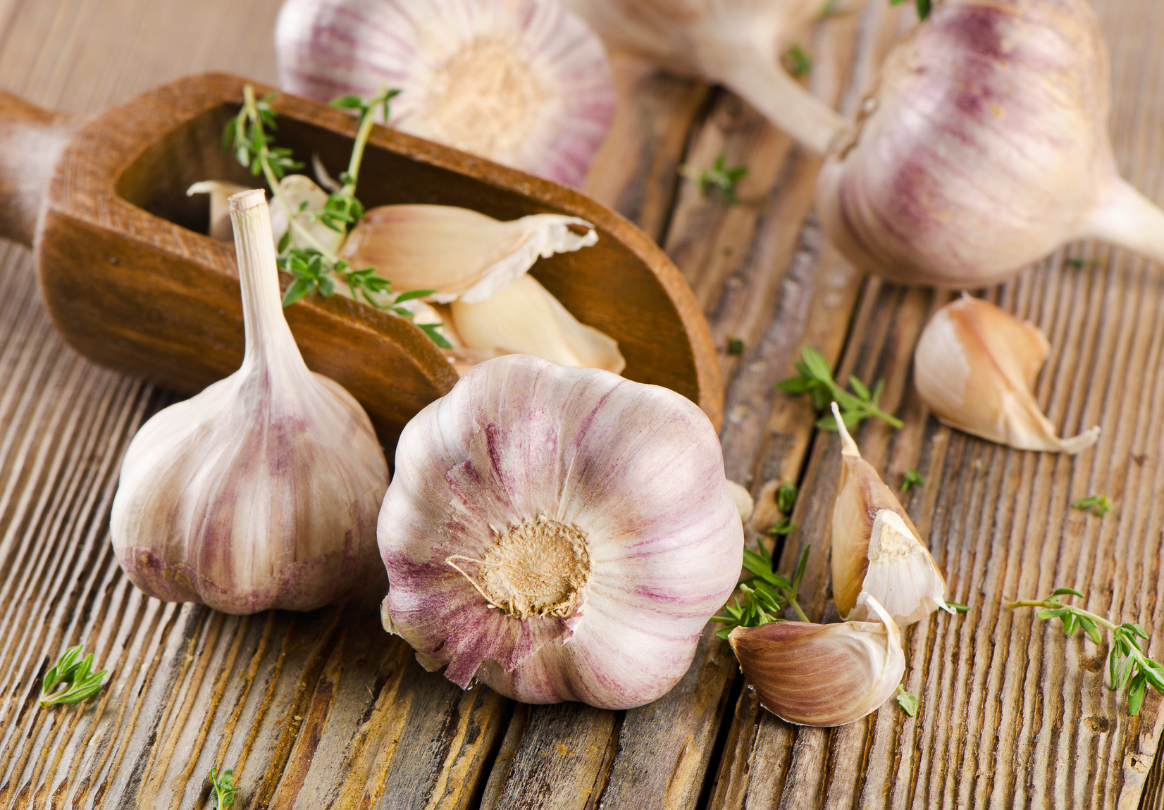 garlic on a wooden board