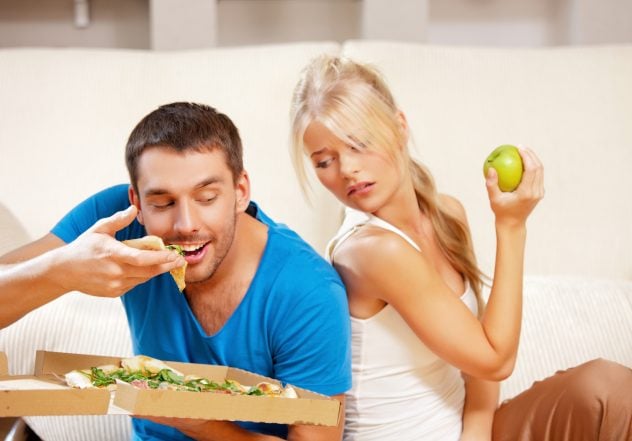 couple eating different food