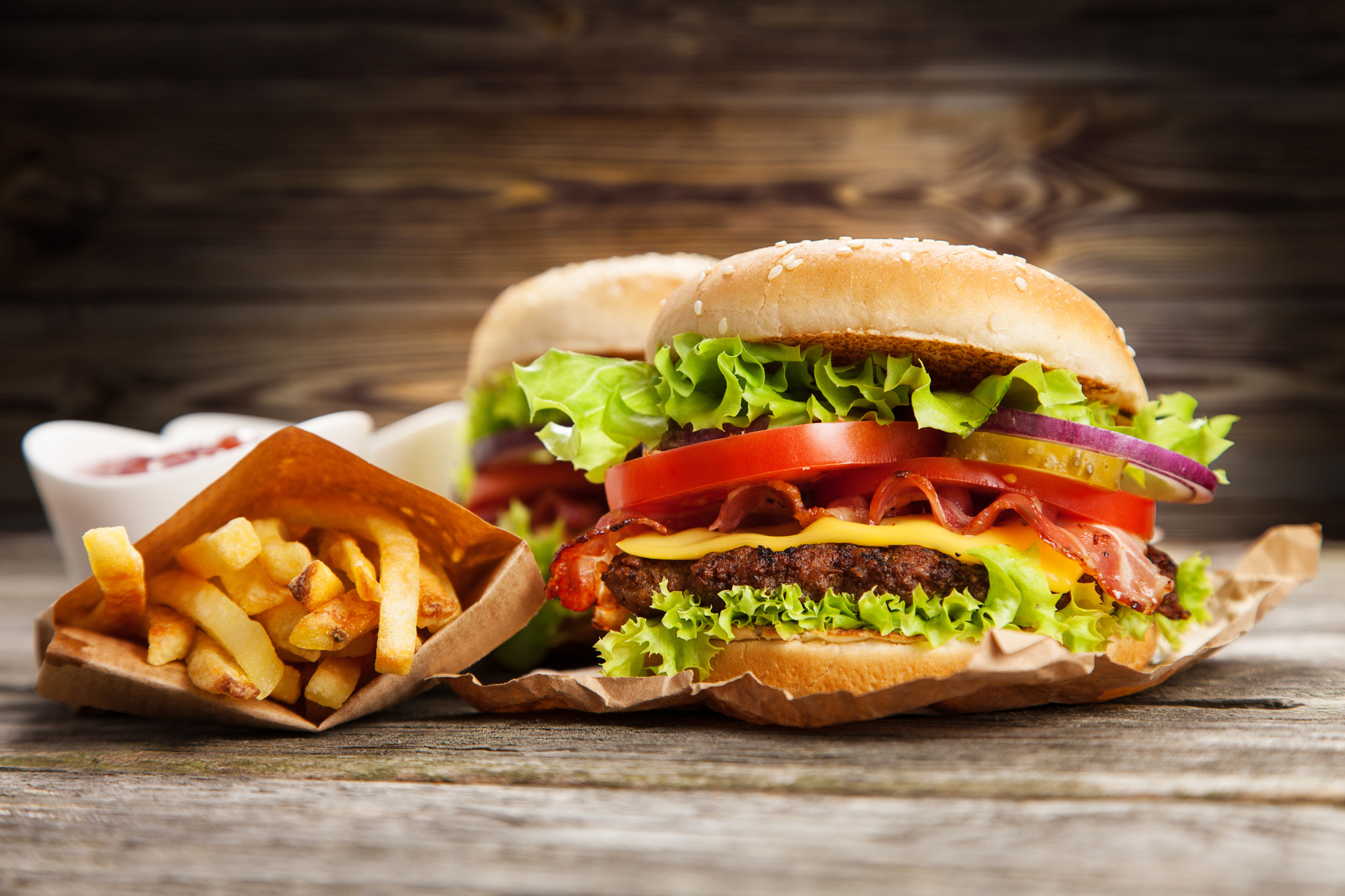 Delicious hamburger and fries