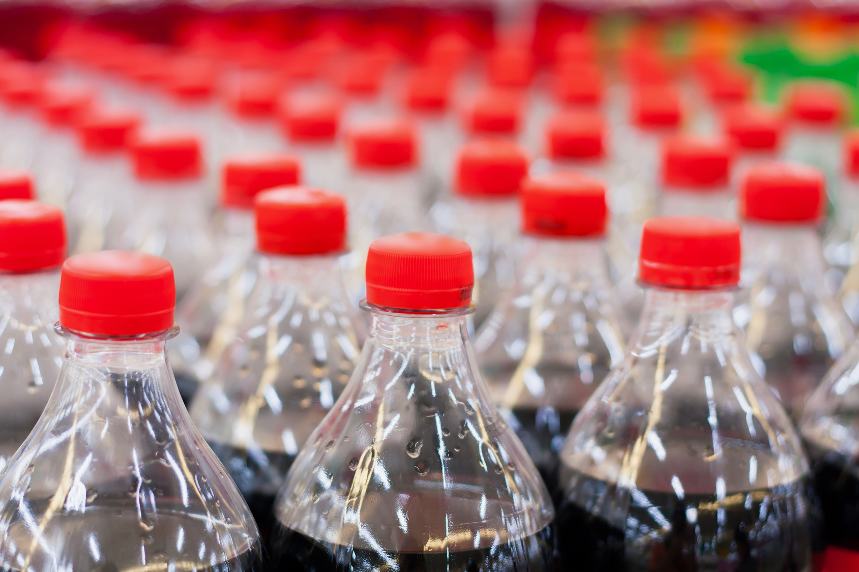 Bottles with soft drinks