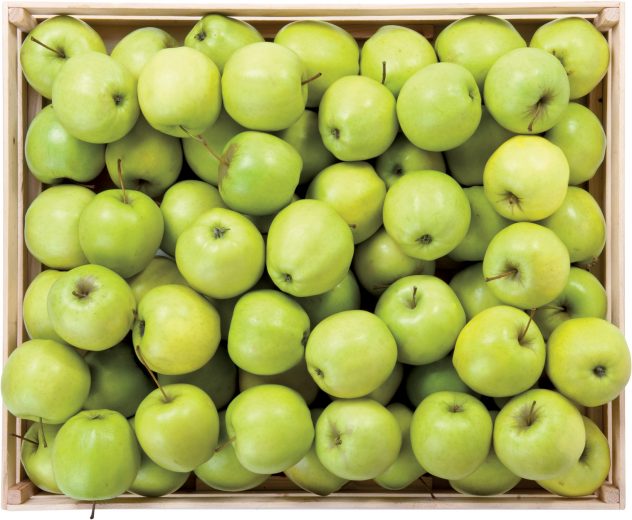 Sweet apples in a box autumn fruit food