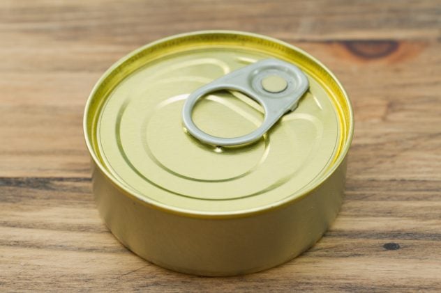 canned food on brown wooden background