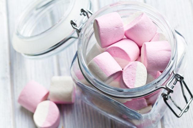 sweet marshmallows in glass jar